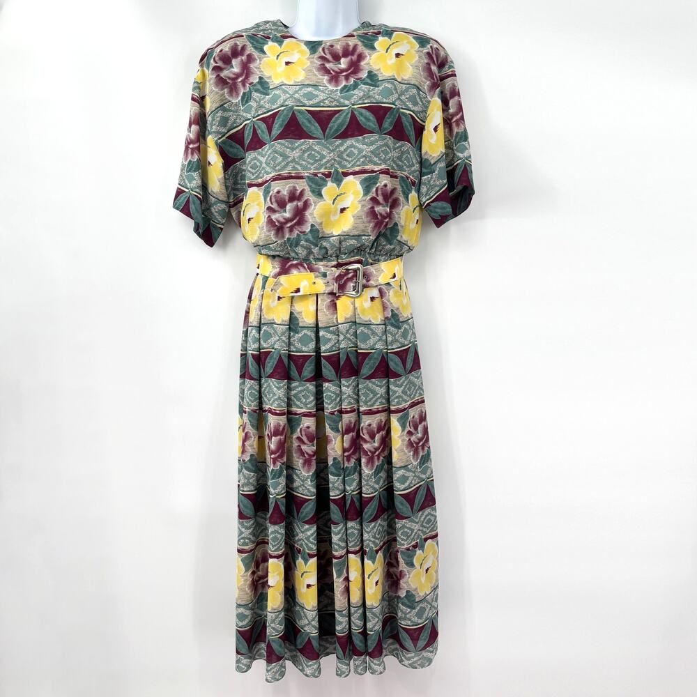 Donna Morgan Dress Vintage 80s Floral Belted Midi Cottagecore Lined Sz 6